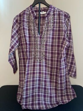 RuffHewn Purple Plaid Embroidered Tunic Top - Women XL 16/18